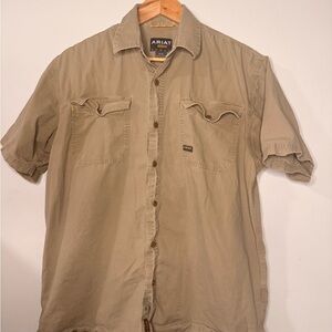 Ariat Rebar Work Shirt Men’s Medium Tan Short Sleeve Button Down